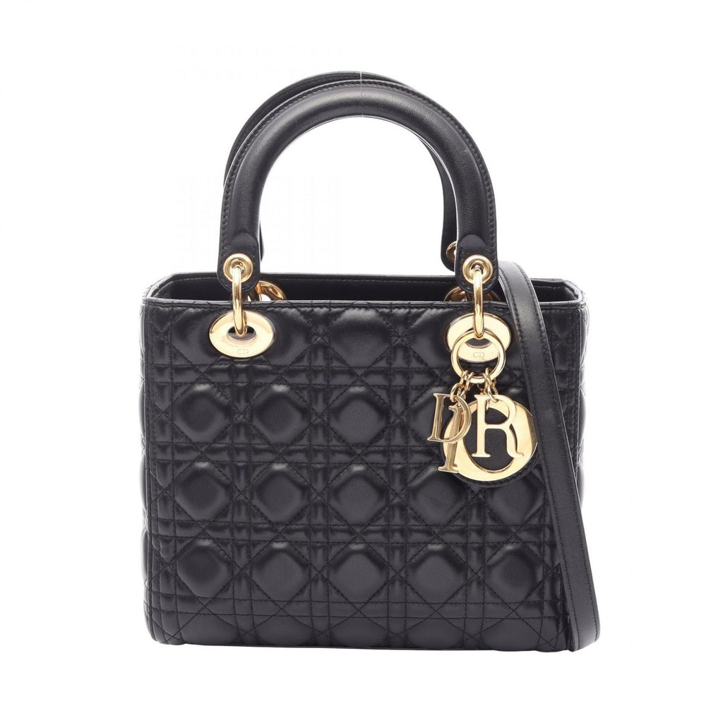 Dior Handbag Lady Dior Cannage 2-Way Black Leather Tote
