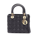 Dior Handbag Lady Dior Cannage 2-Way Black Leather Tote
