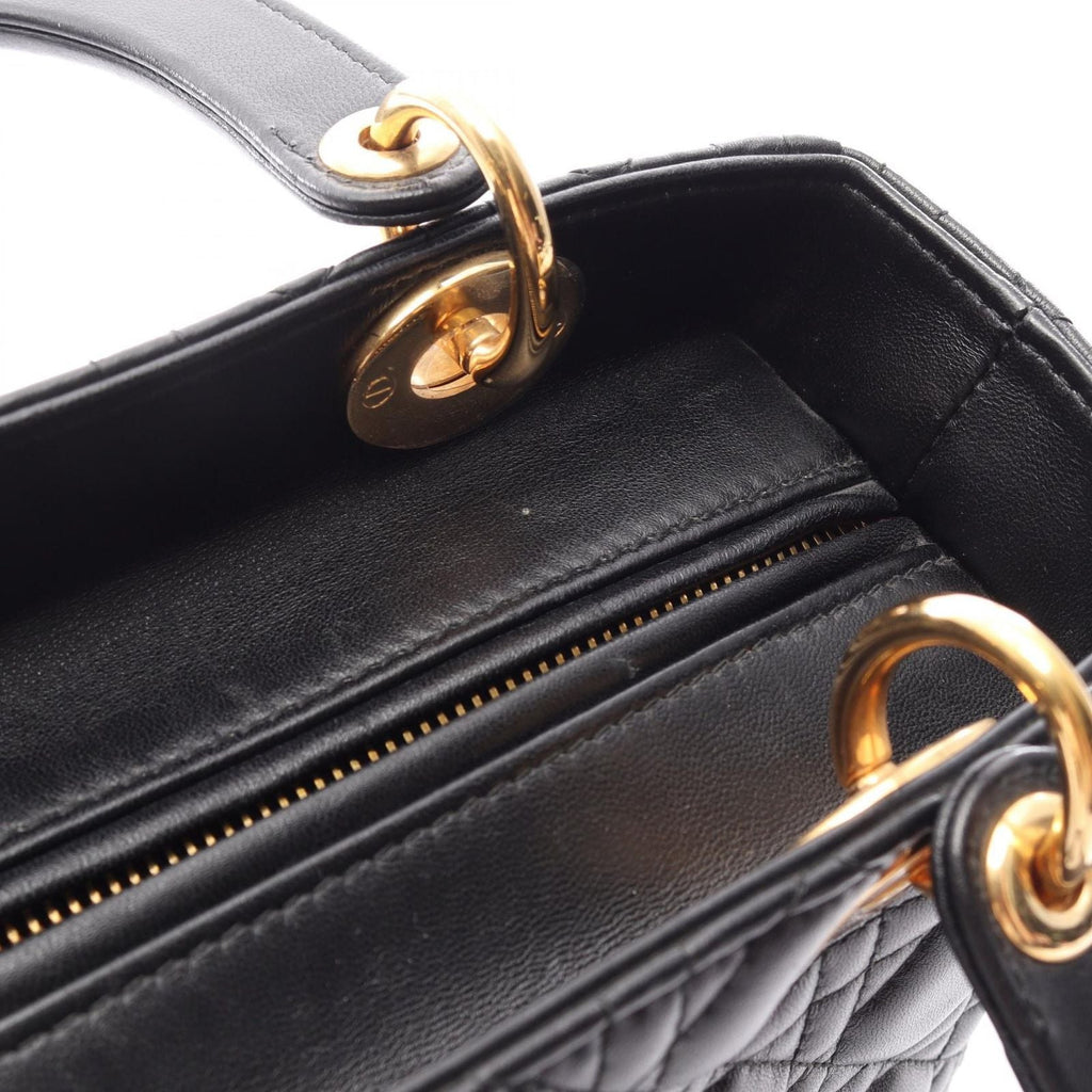 Dior Handbag Lady Dior Cannage 2-Way Black Leather Tote