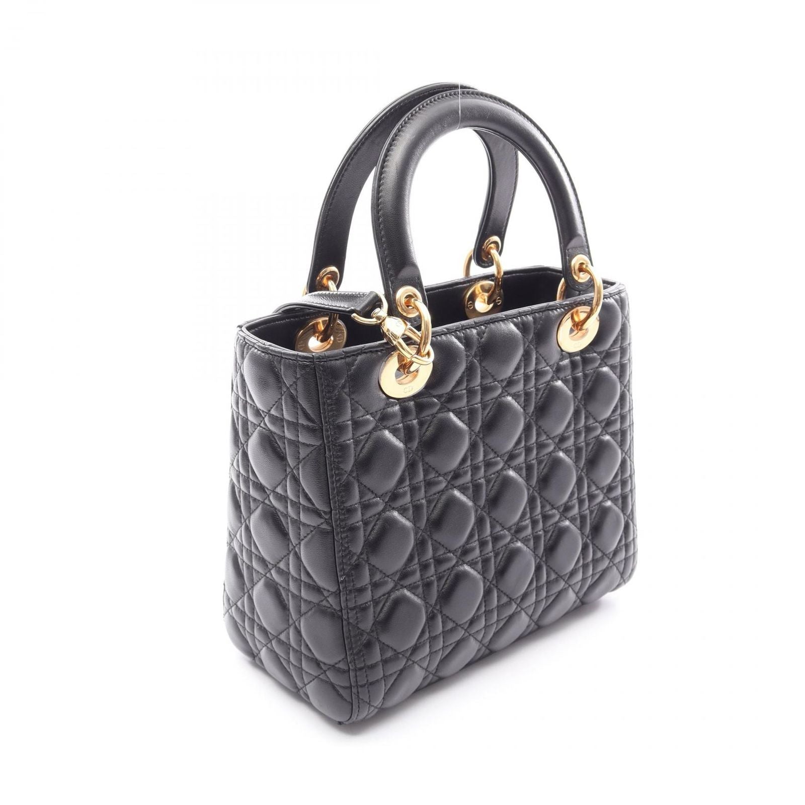 Dior Handbag Lady Dior Cannage 2-Way Black Leather Tote