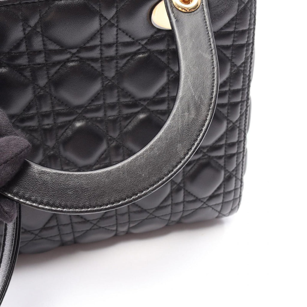 Dior Handbag Lady Dior Cannage 2-Way Black Leather Tote