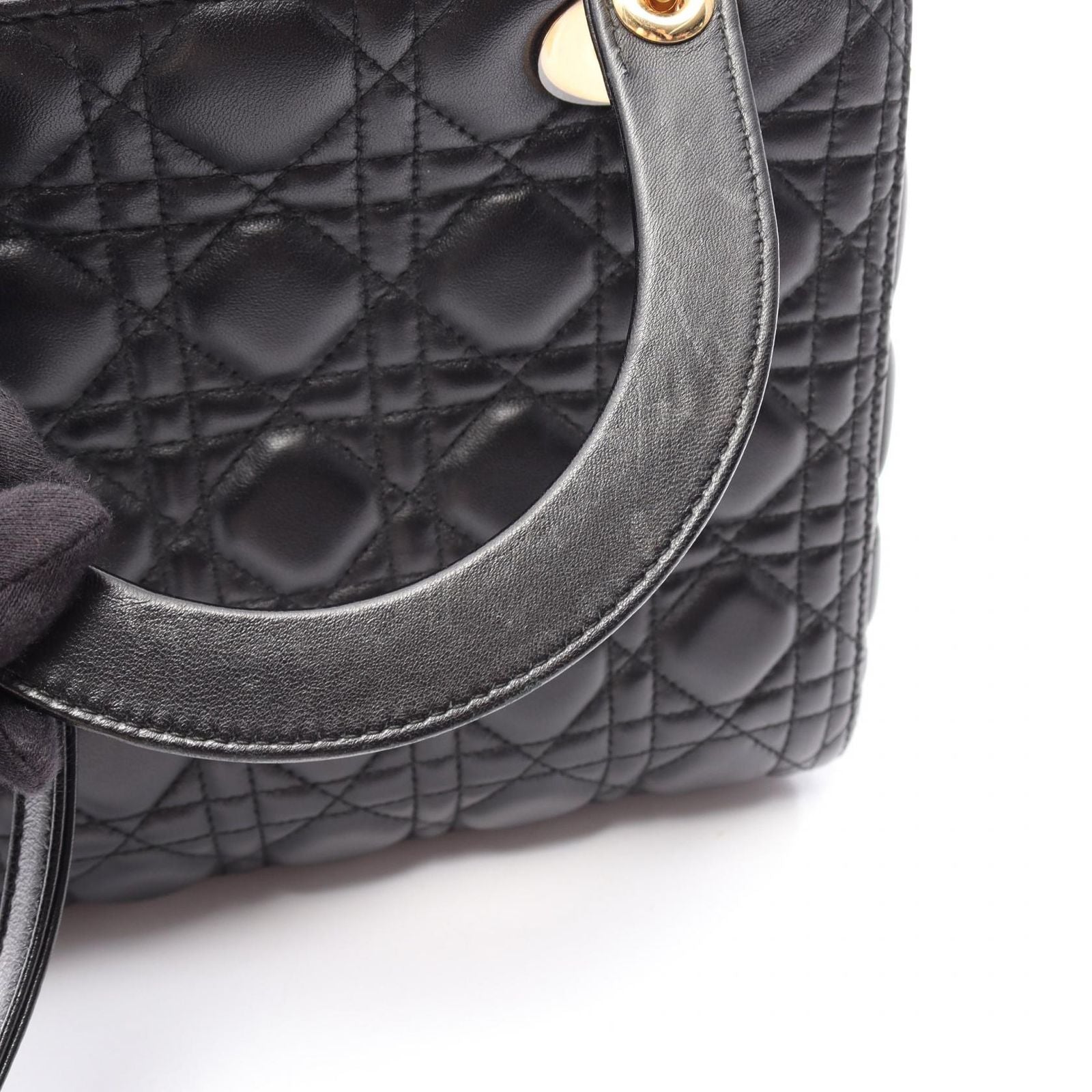 Dior Handbag Lady Dior Cannage 2-Way Black Leather Tote