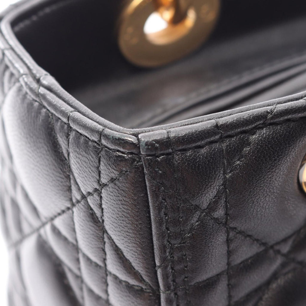 Dior Handbag Lady Dior Cannage 2-Way Black Leather Tote