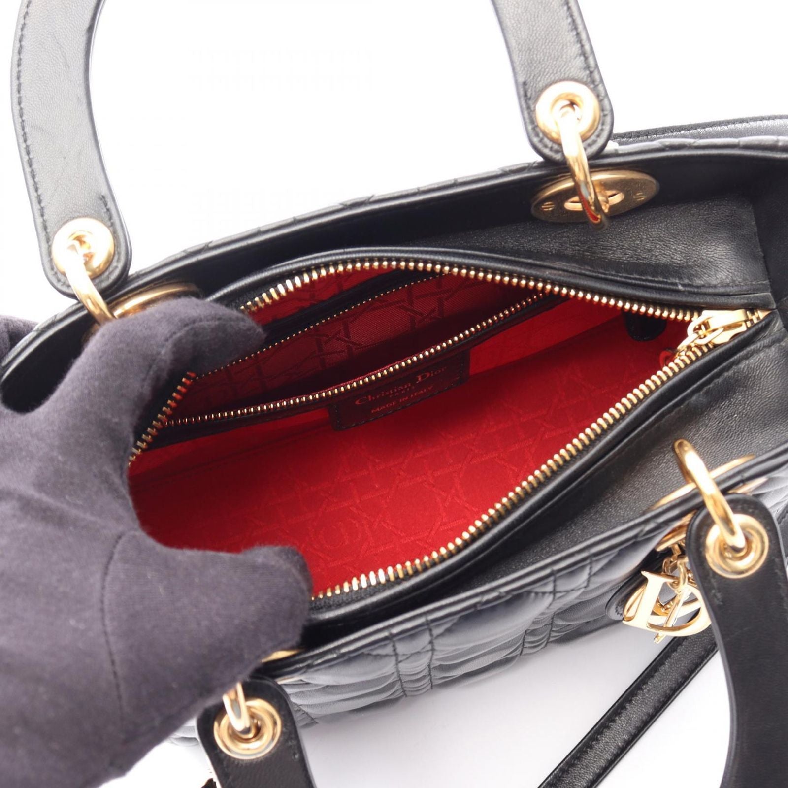 Dior Handbag Lady Dior Cannage 2-Way Black Leather Tote