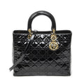 Dior Large Lady Dior Zip Black Cannage Patent Leather Handbag