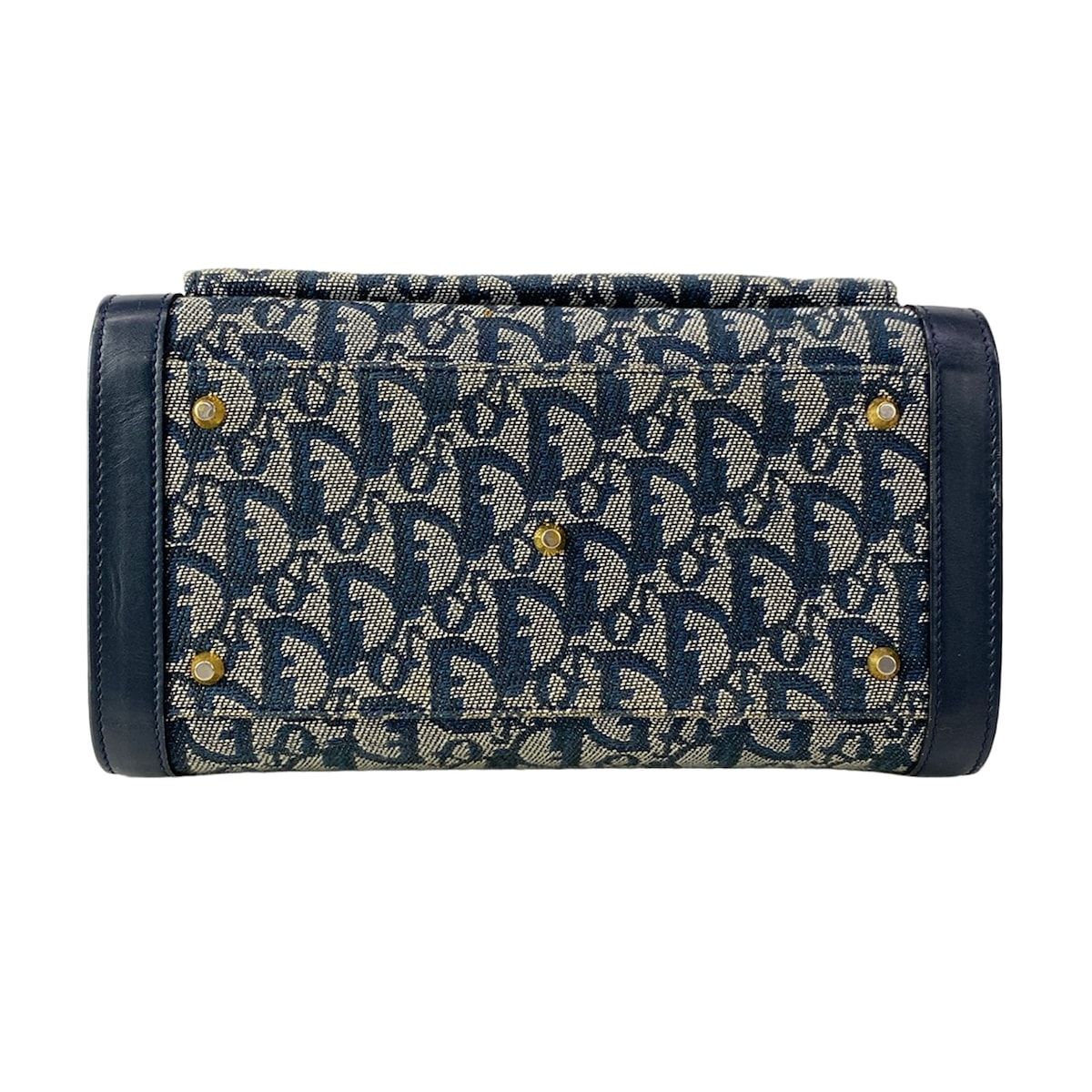 Dior Handbag Logo Glam White Dark Navy Gold Leather