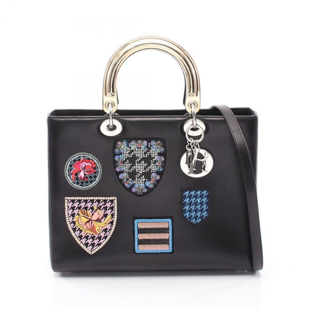 Dior Handbag Lady Dior Large Patch 2-Way Black Multi Leather Lady Dior Tote