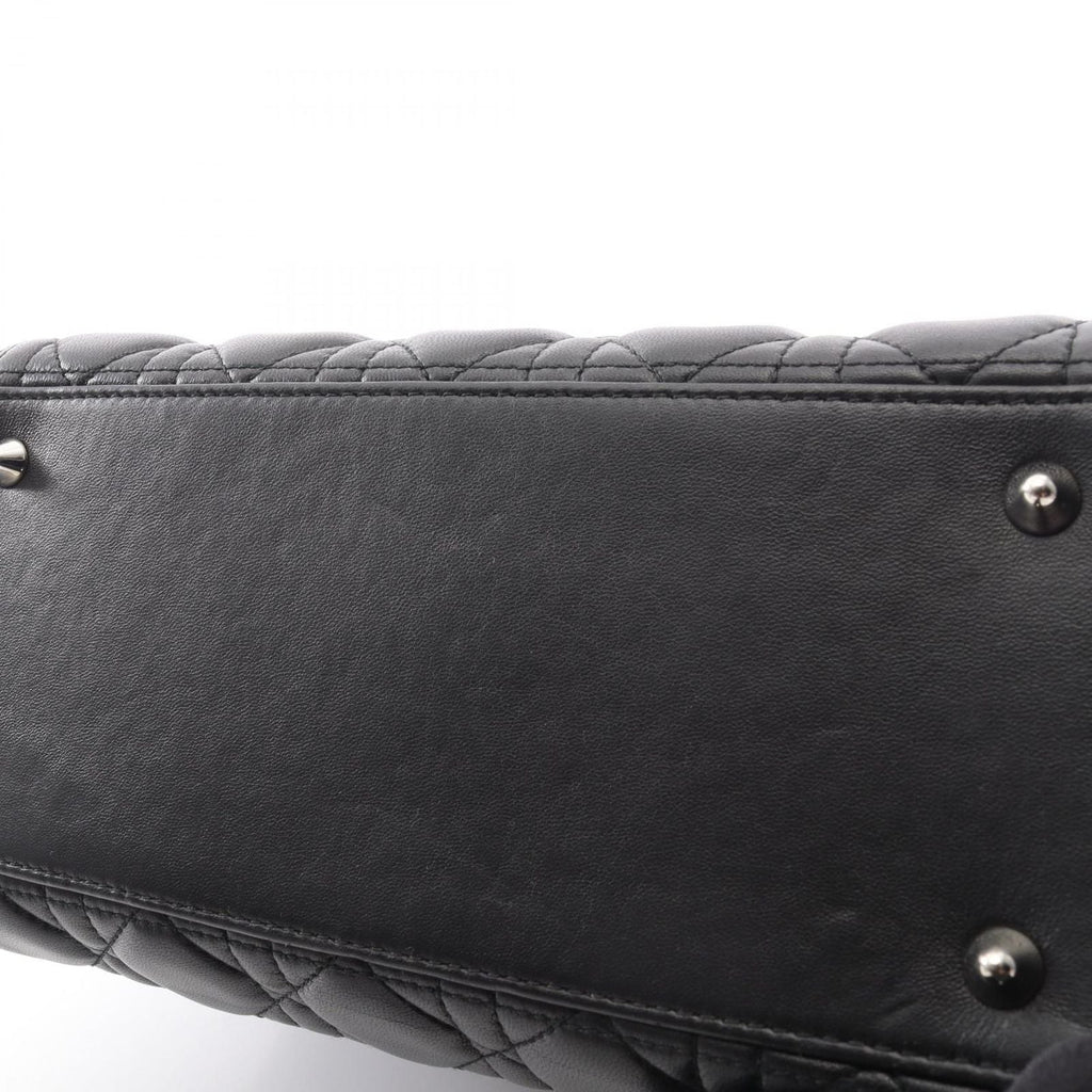 Dior Handbag Lady Dior 2-Way Black Leather Cannage Tote Midi