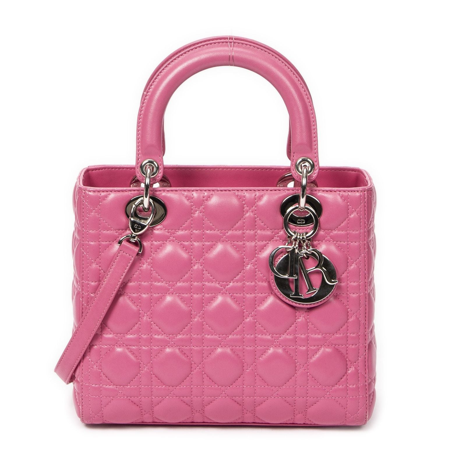 Dior Lady Dior Zip Pink Kanji Lambskin Leather Handbag