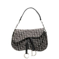 Dior Trotter Saddle Handbag Shoulder Black Gray Canvas Leather