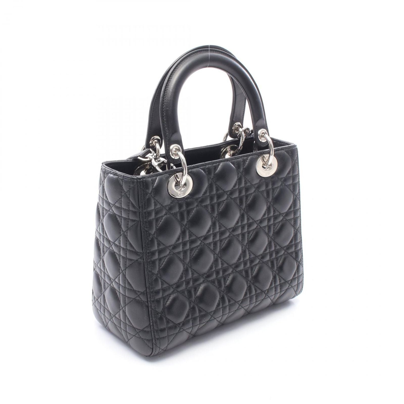 Dior Handbag Lady Dior 2-Way Black Leather Cannage Tote