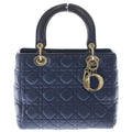 Dior Monsieur Lady Leather Cannage Gold Handbag Navy Blue