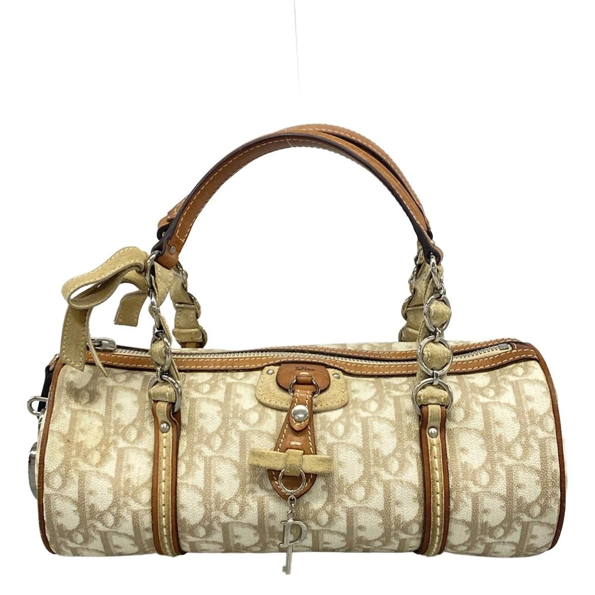 Dior Handbag Trotter Romantic Ivory Beige Brown Ribbon Leather
