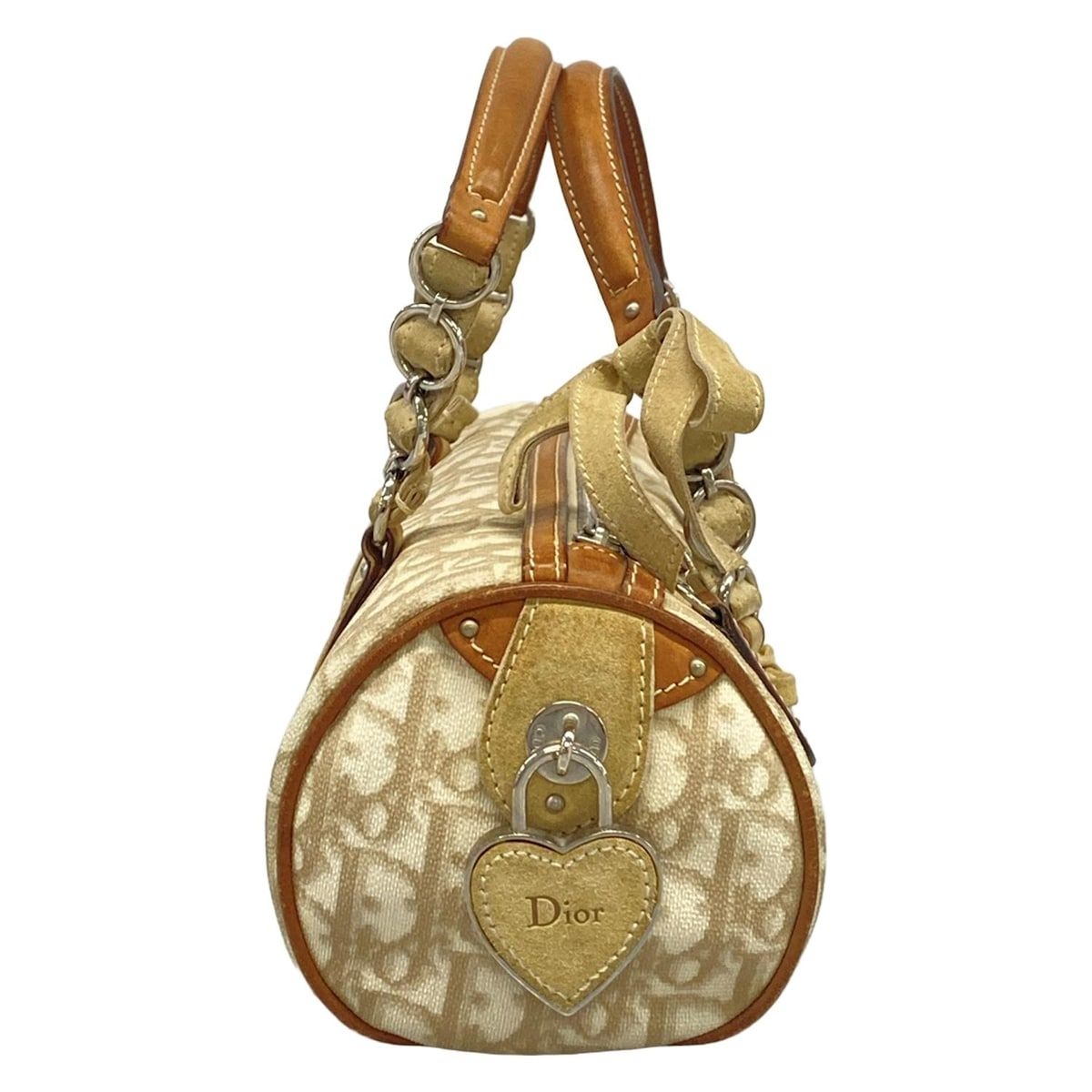 Dior Handbag Trotter Romantic Ivory Beige Brown Ribbon Leather