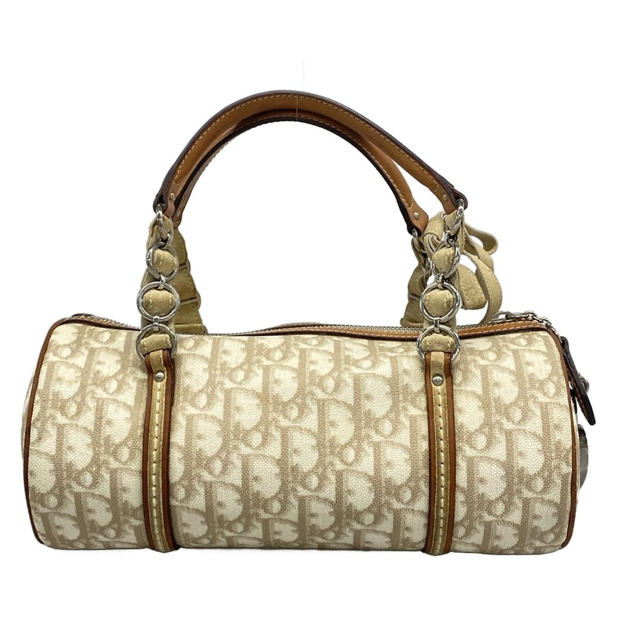 Dior Handbag Trotter Romantic Ivory Beige Brown Ribbon Leather