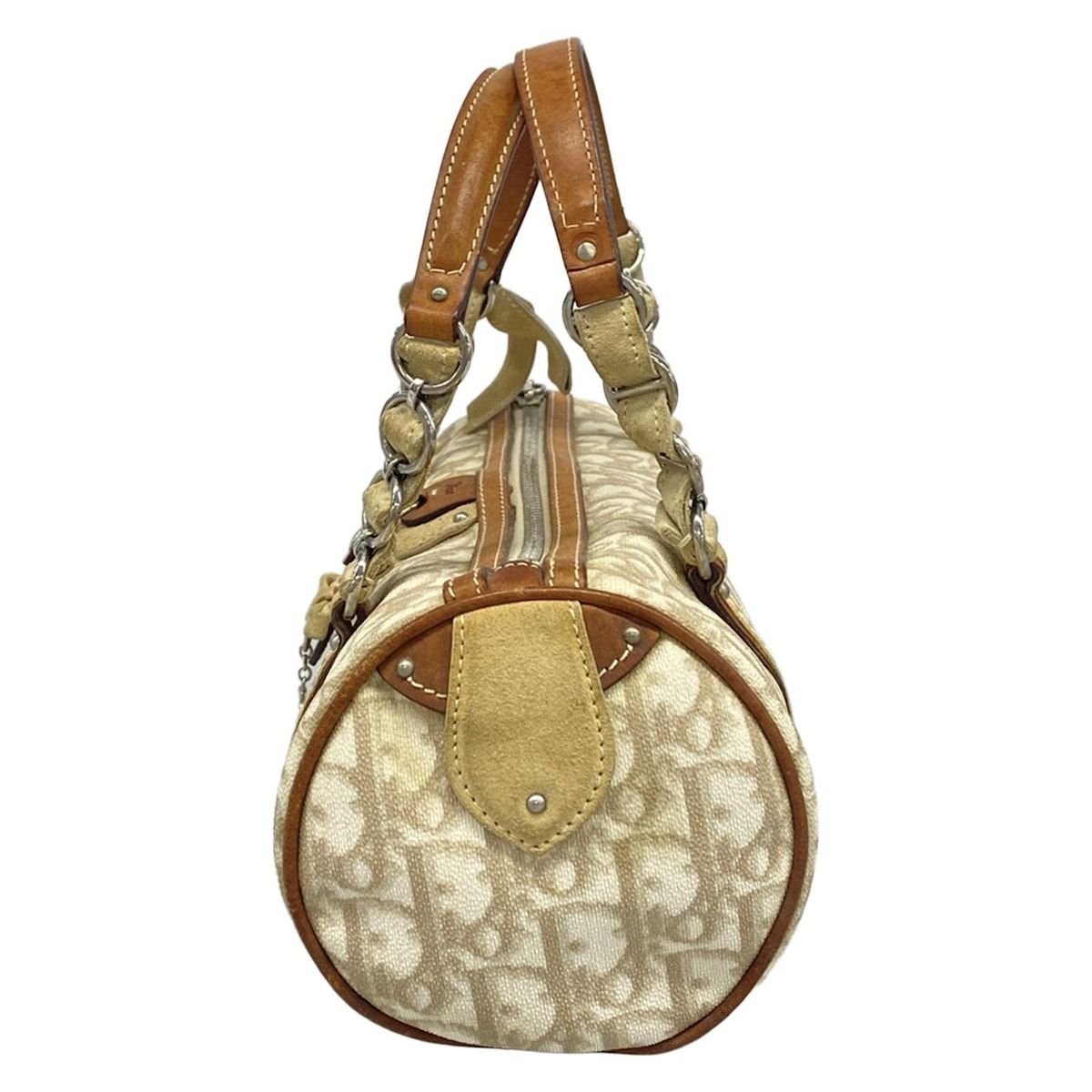 Dior Handbag Trotter Romantic Ivory Beige Brown Ribbon Leather