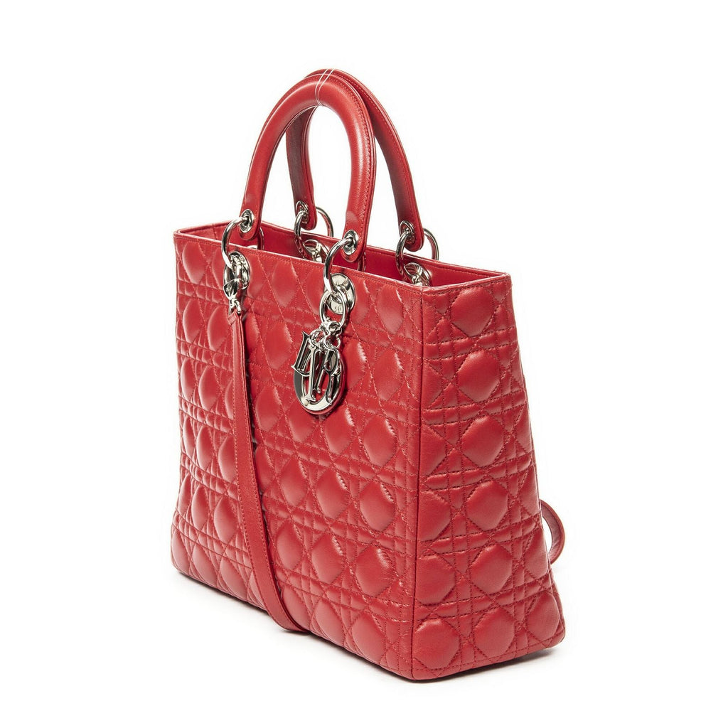 Dior Large Lady Dior Zip Red Canada Lambskin Leather Handbag