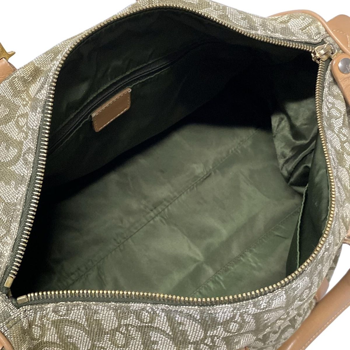 Dior Handbag Trotter Light Green Ivory Beige Mini Boston Leather