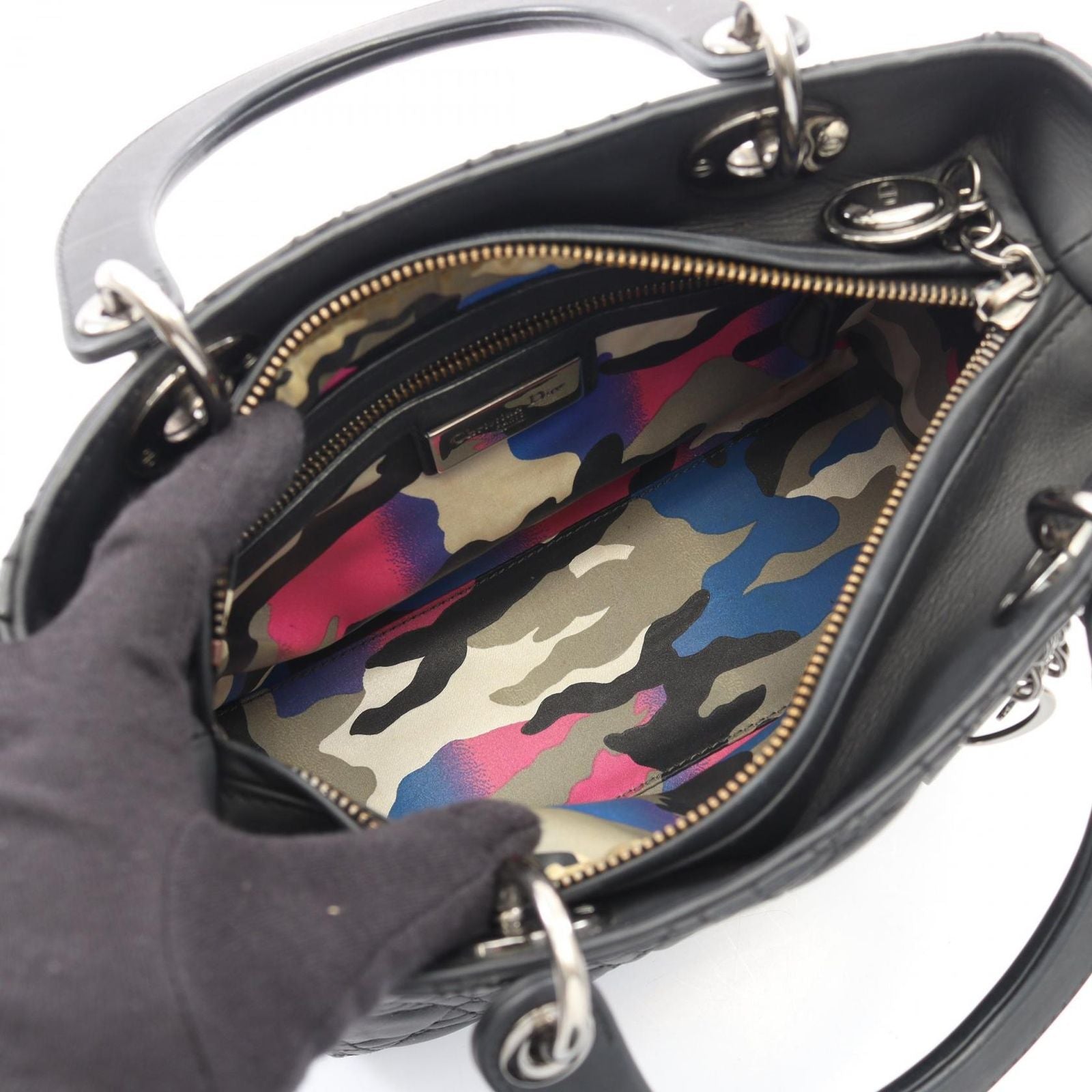 Dior Handbag Lady Dior Cannage 2-Way Black Leather Tote