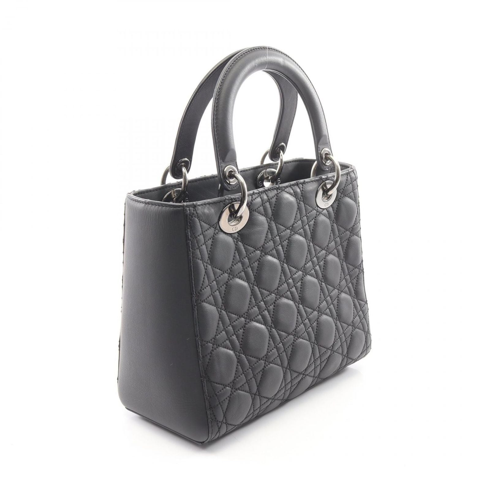 Dior Handbag Lady Dior Cannage 2-Way Black Leather Tote