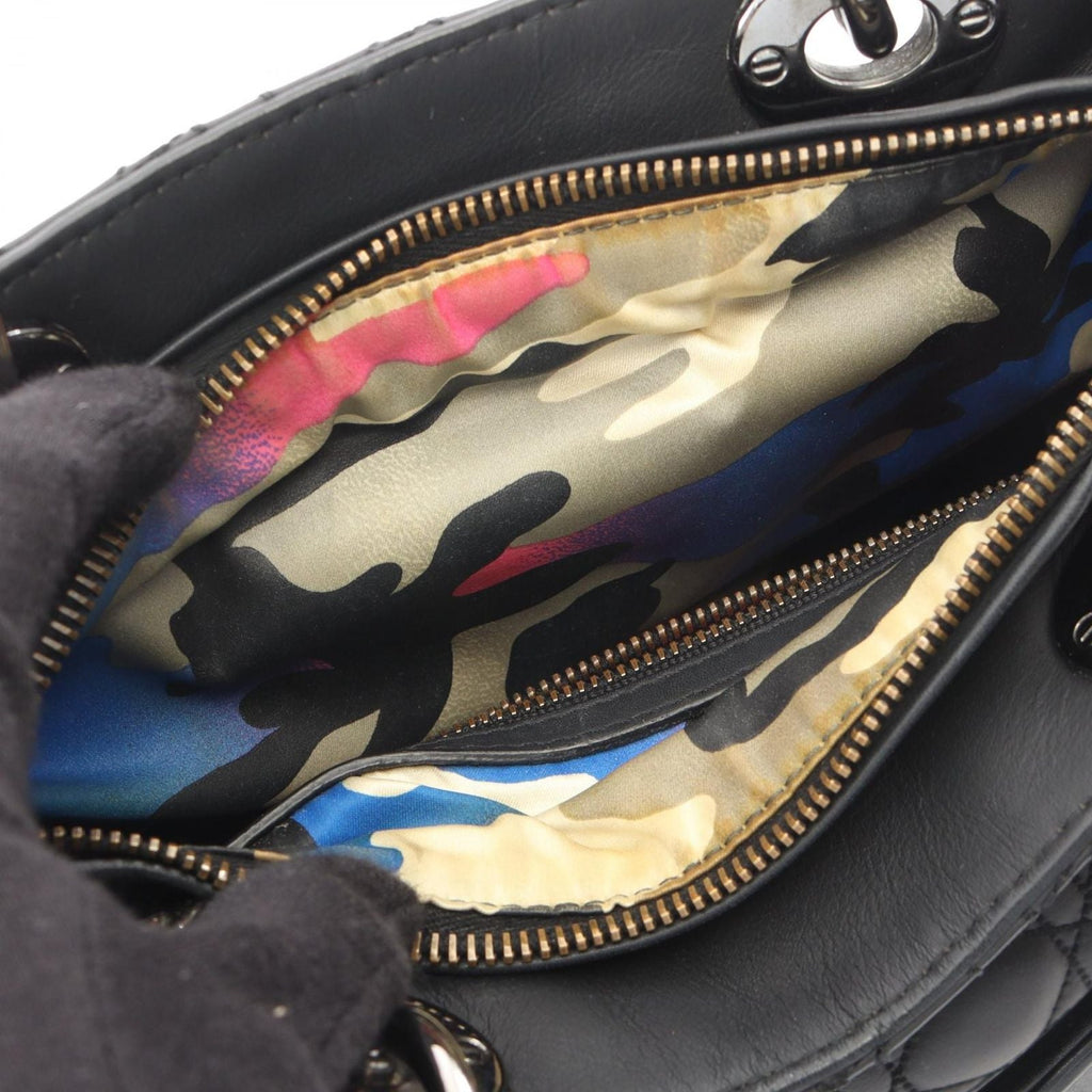 Dior Handbag Lady Dior Cannage 2-Way Black Leather Tote