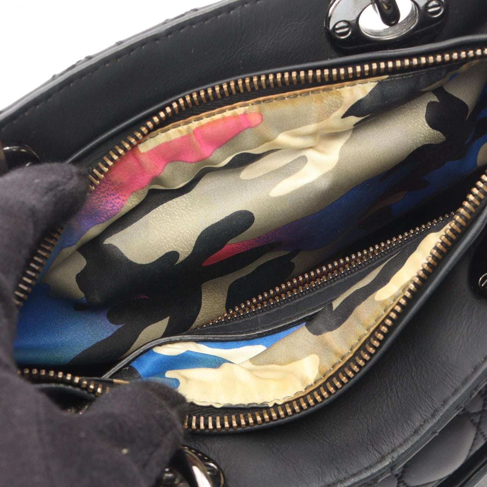 Dior Handbag Lady Dior Cannage 2-Way Black Leather Tote