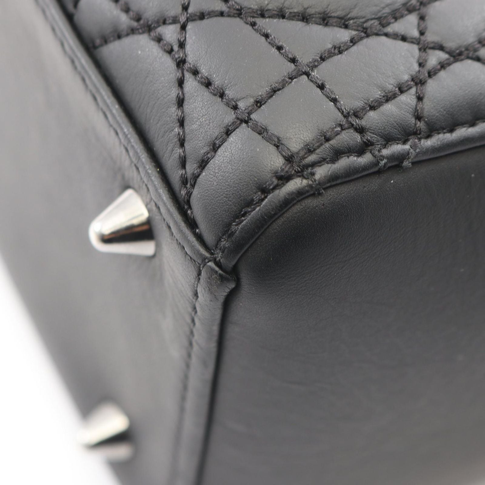 Dior Handbag Lady Dior Cannage 2-Way Black Leather Tote