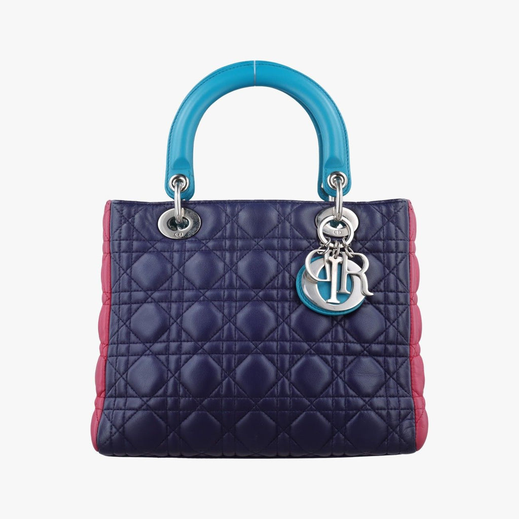 Dior Lady Navy Pink Light Blue Lambskin Handbag