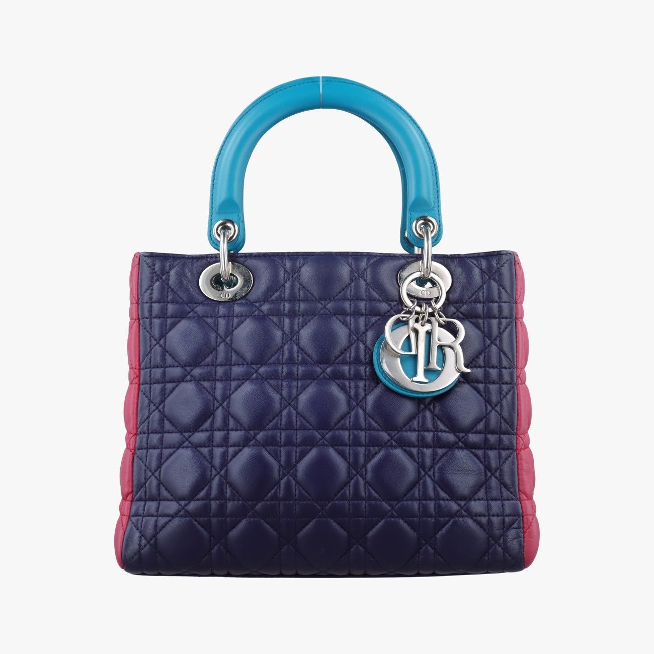 Dior Lady Navy Pink Light Blue Lambskin Handbag