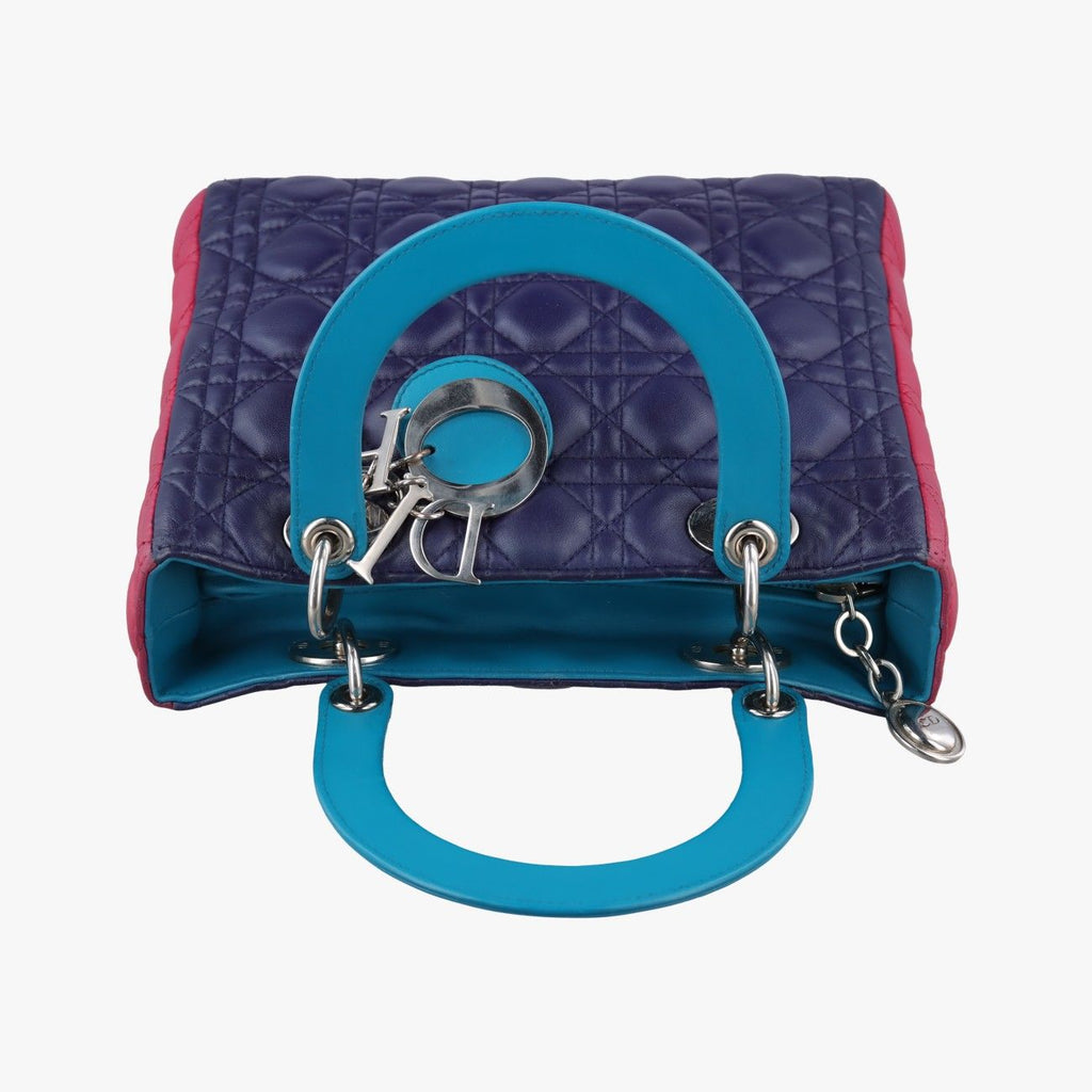 Dior Lady Navy Pink Light Blue Lambskin Handbag