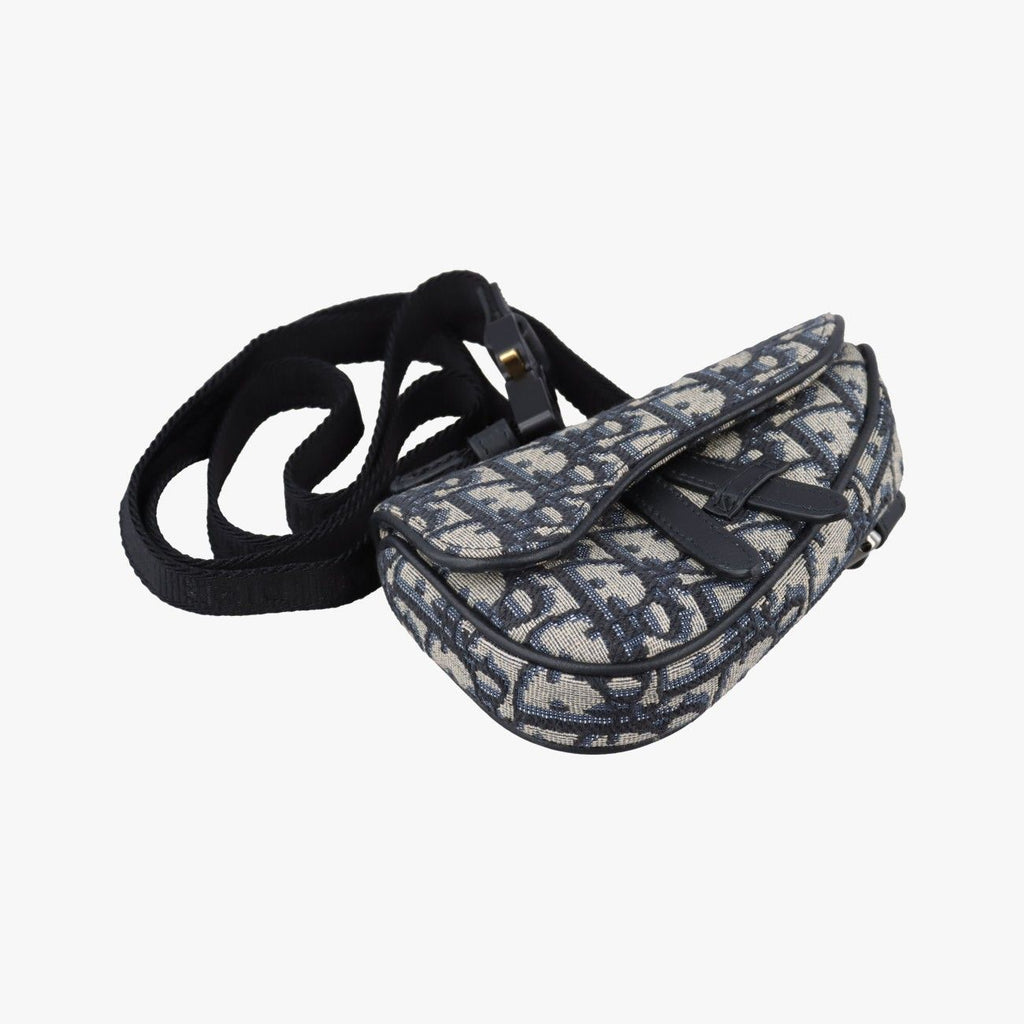 Dior Saddle Navy Gray Jacquard Handbag