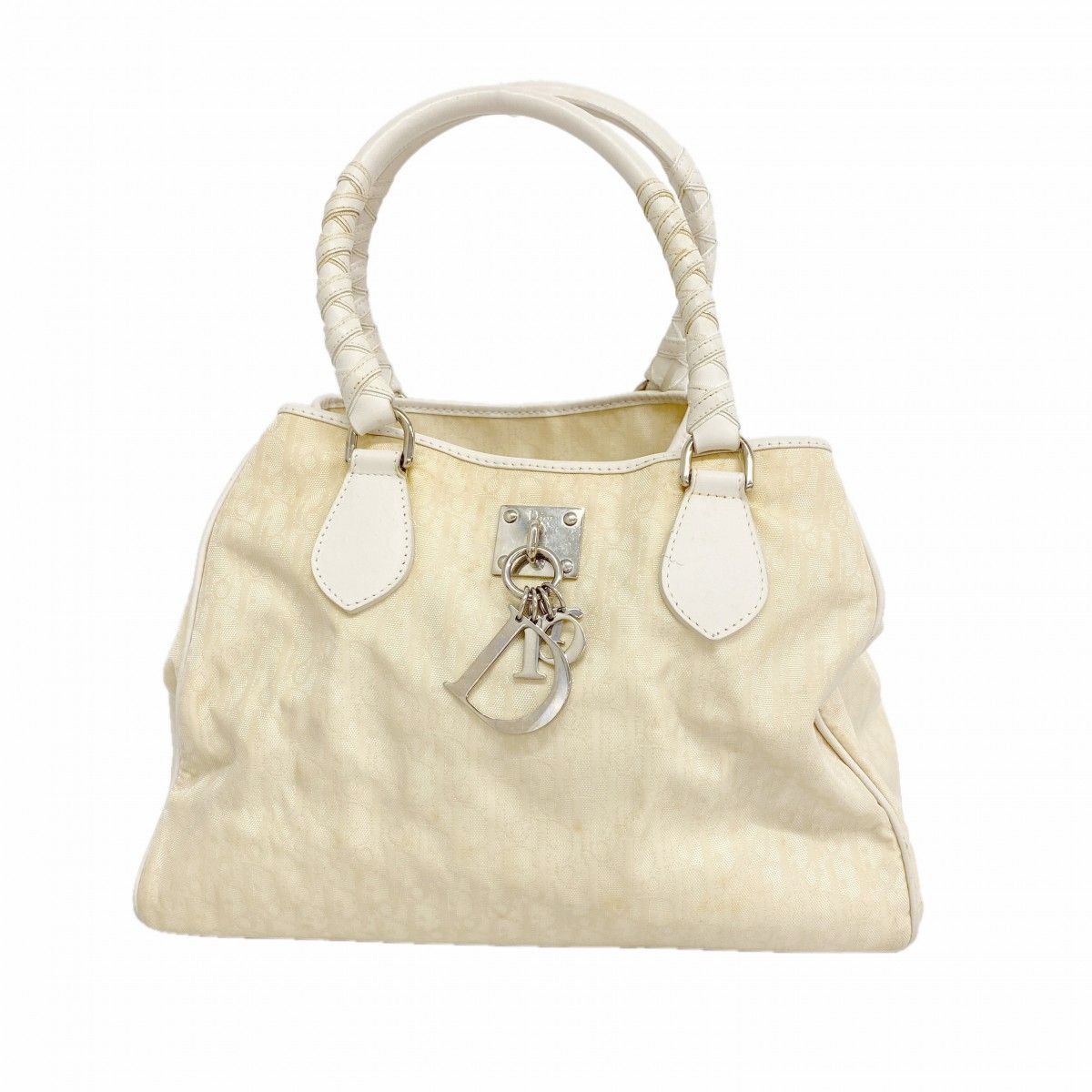 Dior Handbag Trotter Canvas Beige Silver