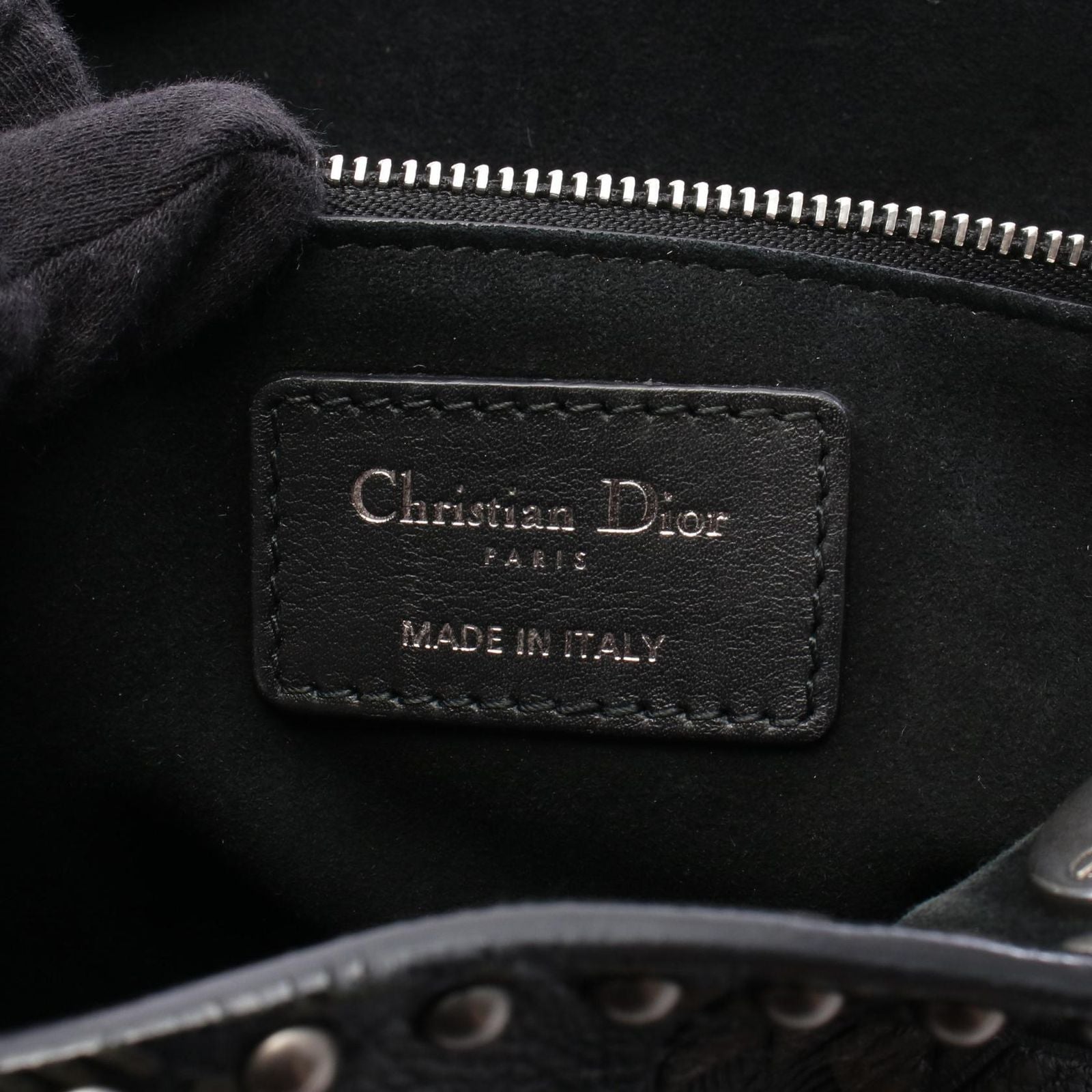 Dior Handbag Lady Dior 2-Way Black Khaki Leather Lady Dior Studs Tote