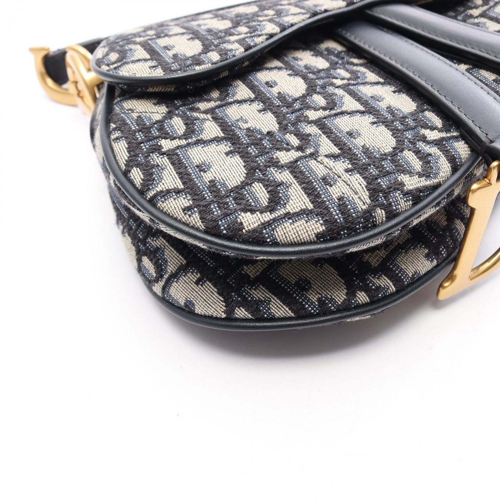 Dior Handbag Saddle Oblique Navy Canvas Leather Bag Mini