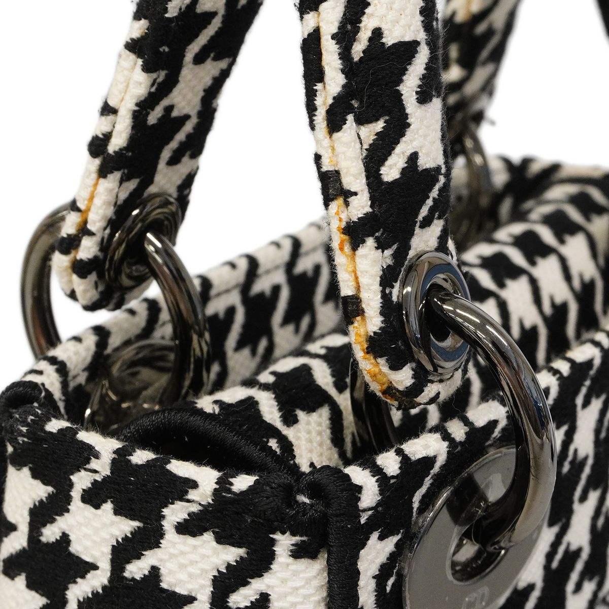 Dior Handbag Lady D Light Canvas White Black Silver 2-Way