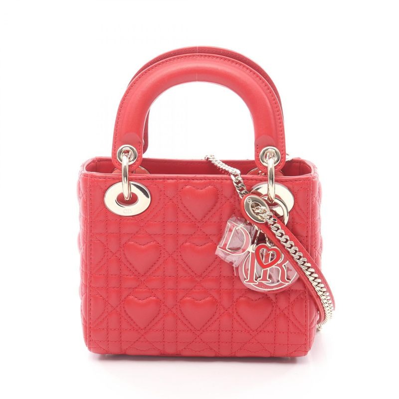 Dior Handbag Lady Mini Heart Cannage Red Leather