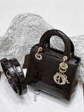 Lady Dior brown shiny alligator leather with diamond hardware