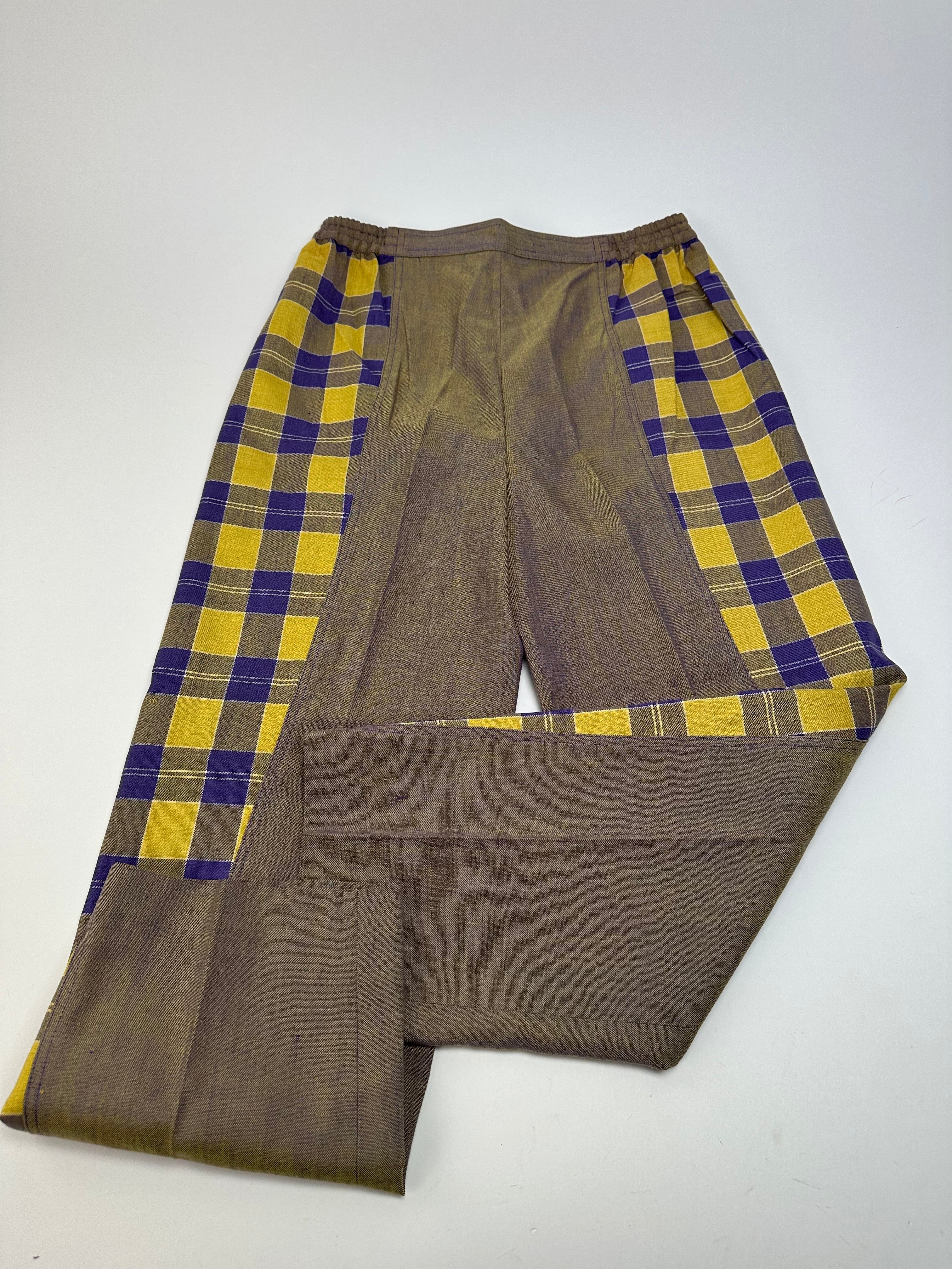 Vintage Dior Tartan Panel Trousers Cotton Multicolour M