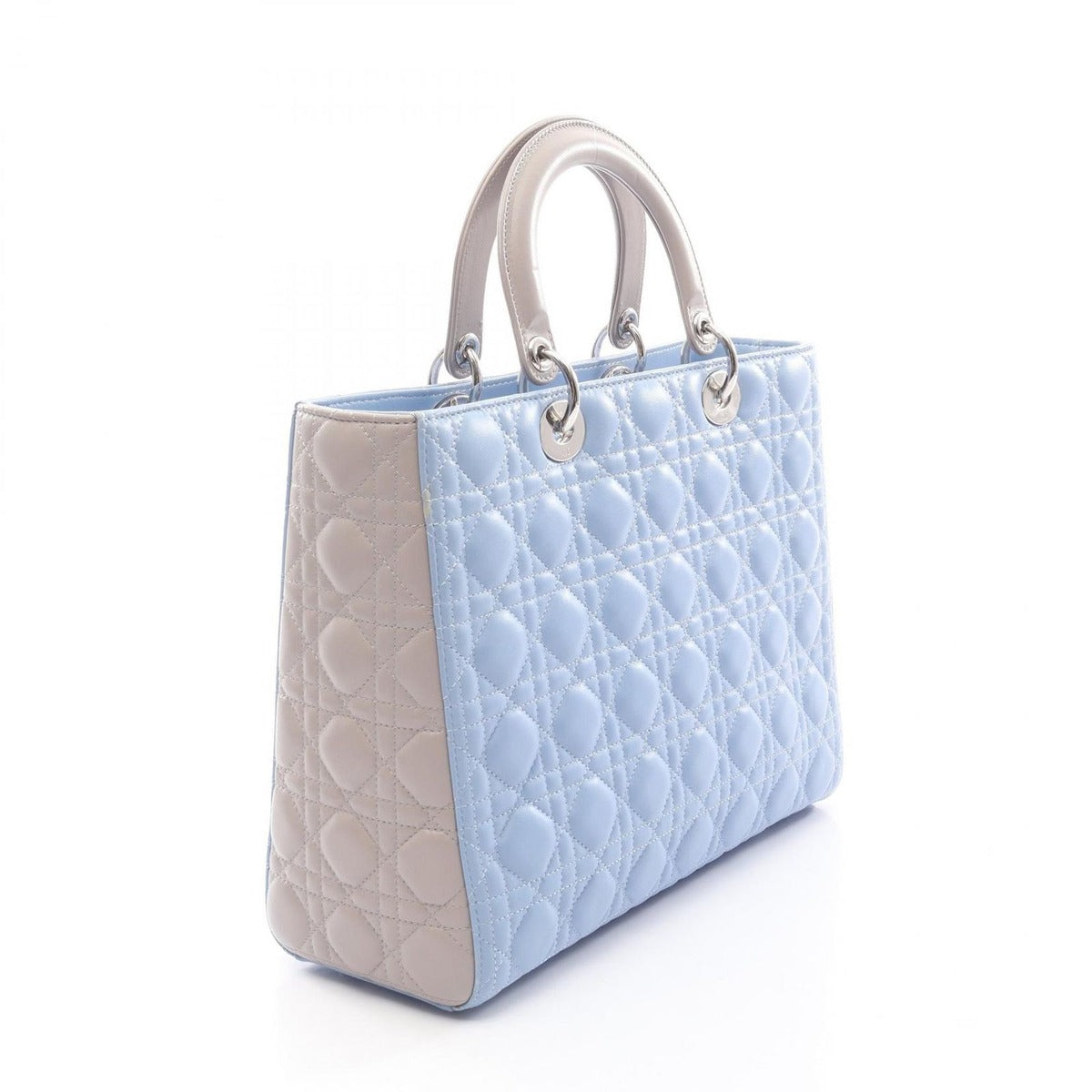 Dior Handbag Lady Large Cannage Light Blue Gray Leather