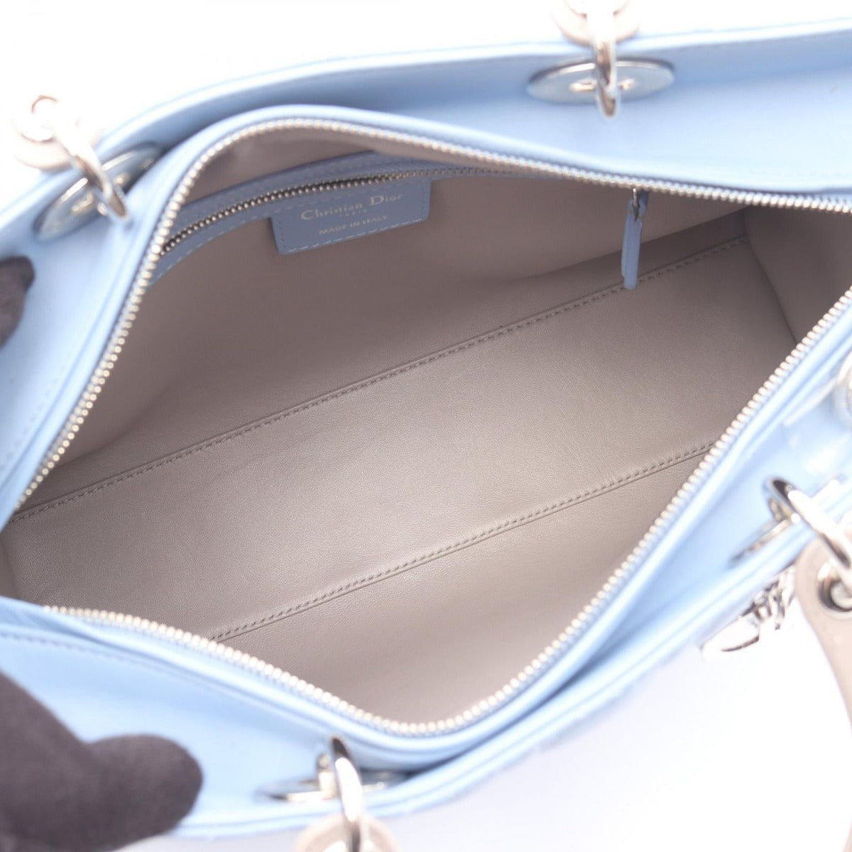 Dior Handbag Lady Large Cannage Light Blue Gray Leather