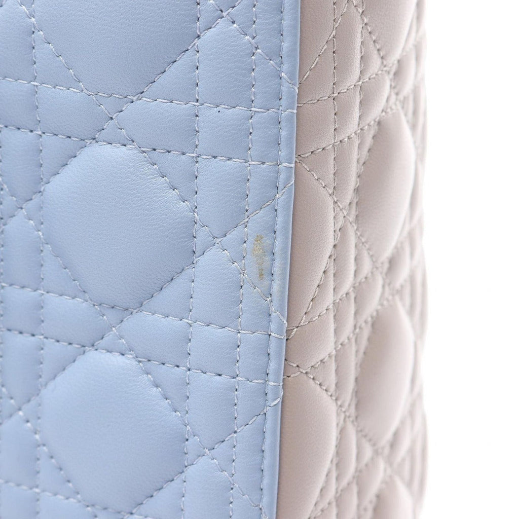 Dior Handbag Lady Large Cannage Light Blue Gray Leather