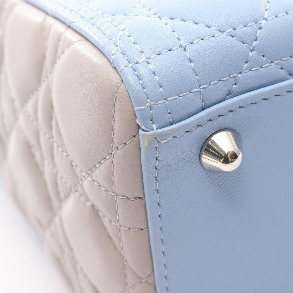 Dior Handbag Lady Large Cannage Light Blue Gray Leather