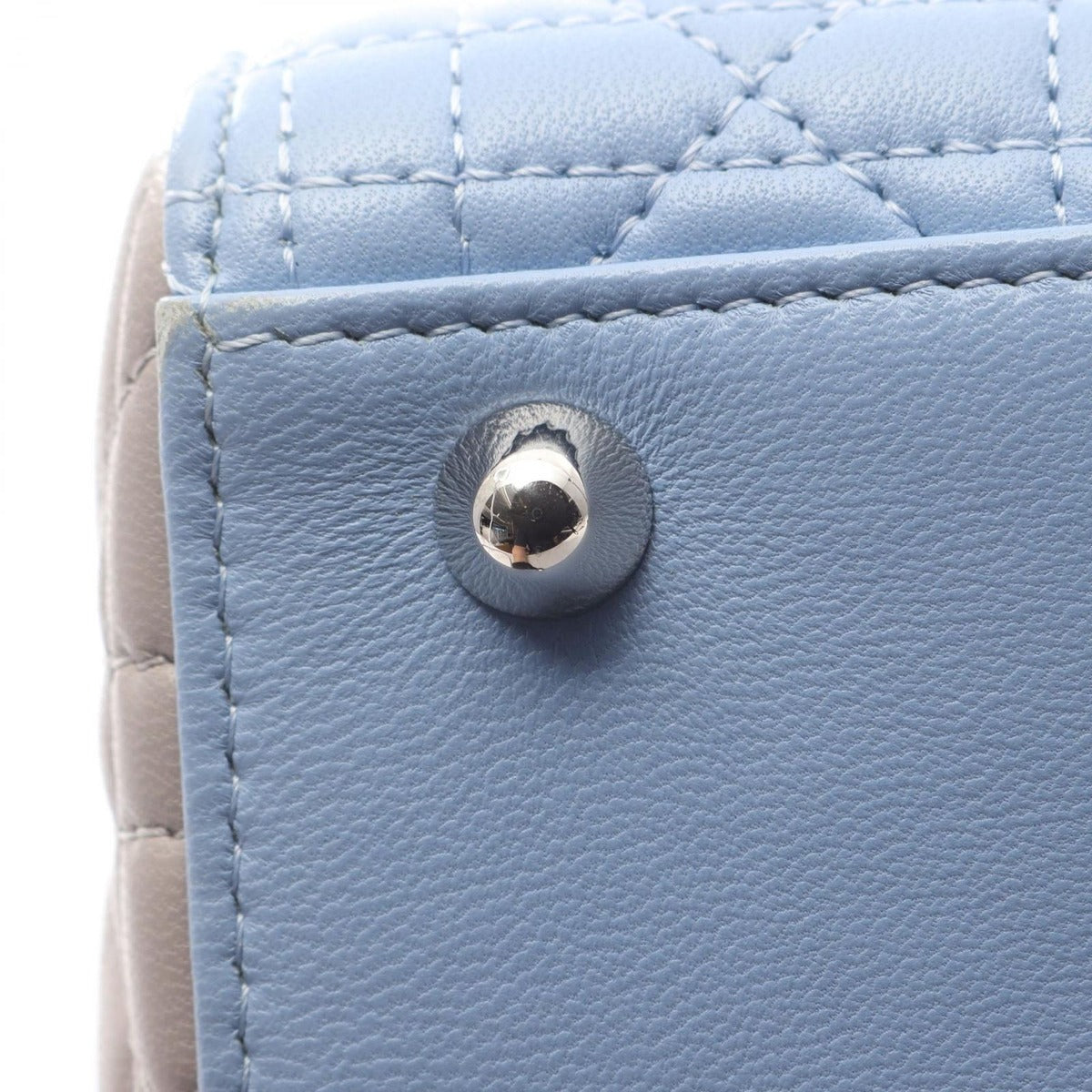 Dior Handbag Lady Large Cannage Light Blue Gray Leather