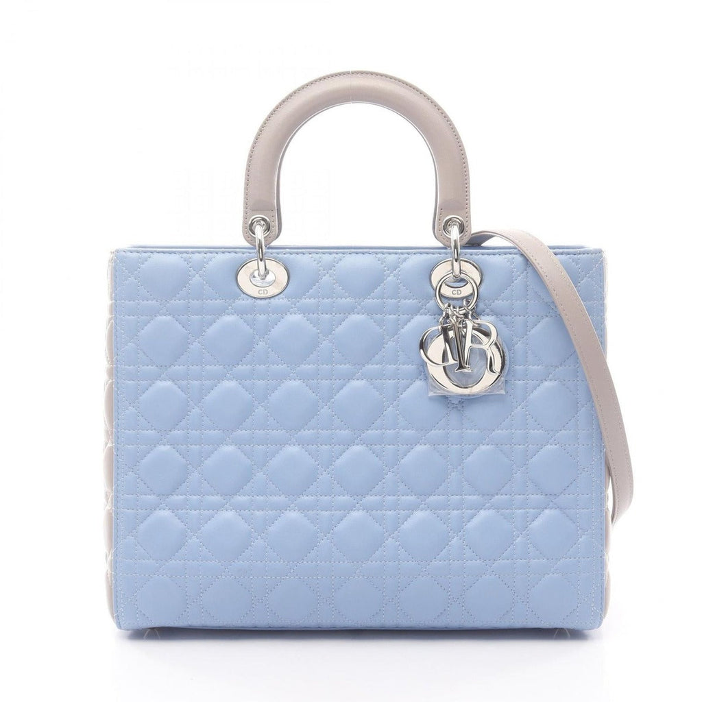 Dior Handbag Lady Large Cannage Light Blue Gray Leather