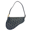 Dior Trotter Saddle Leather Canvas Navy Handbag Gold