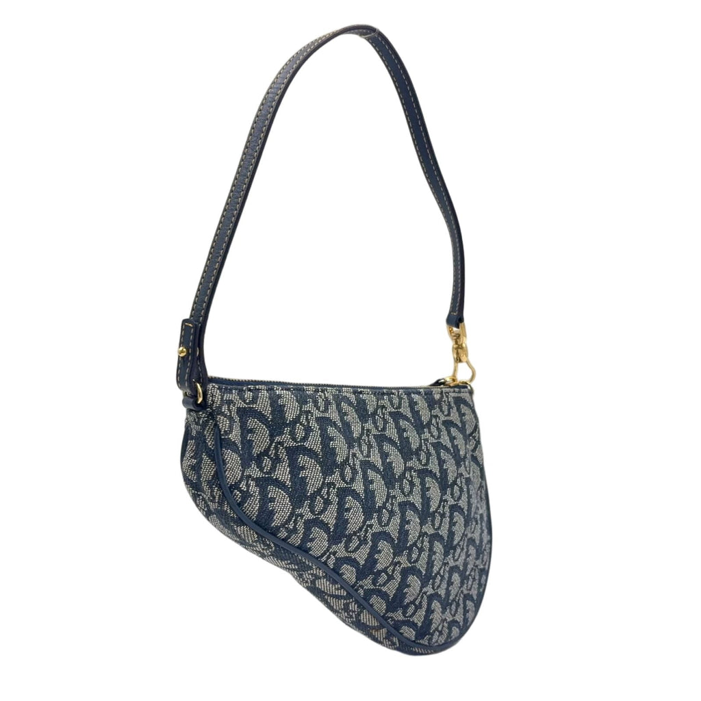 Dior Trotter Saddle Leather Canvas Navy Handbag Gold