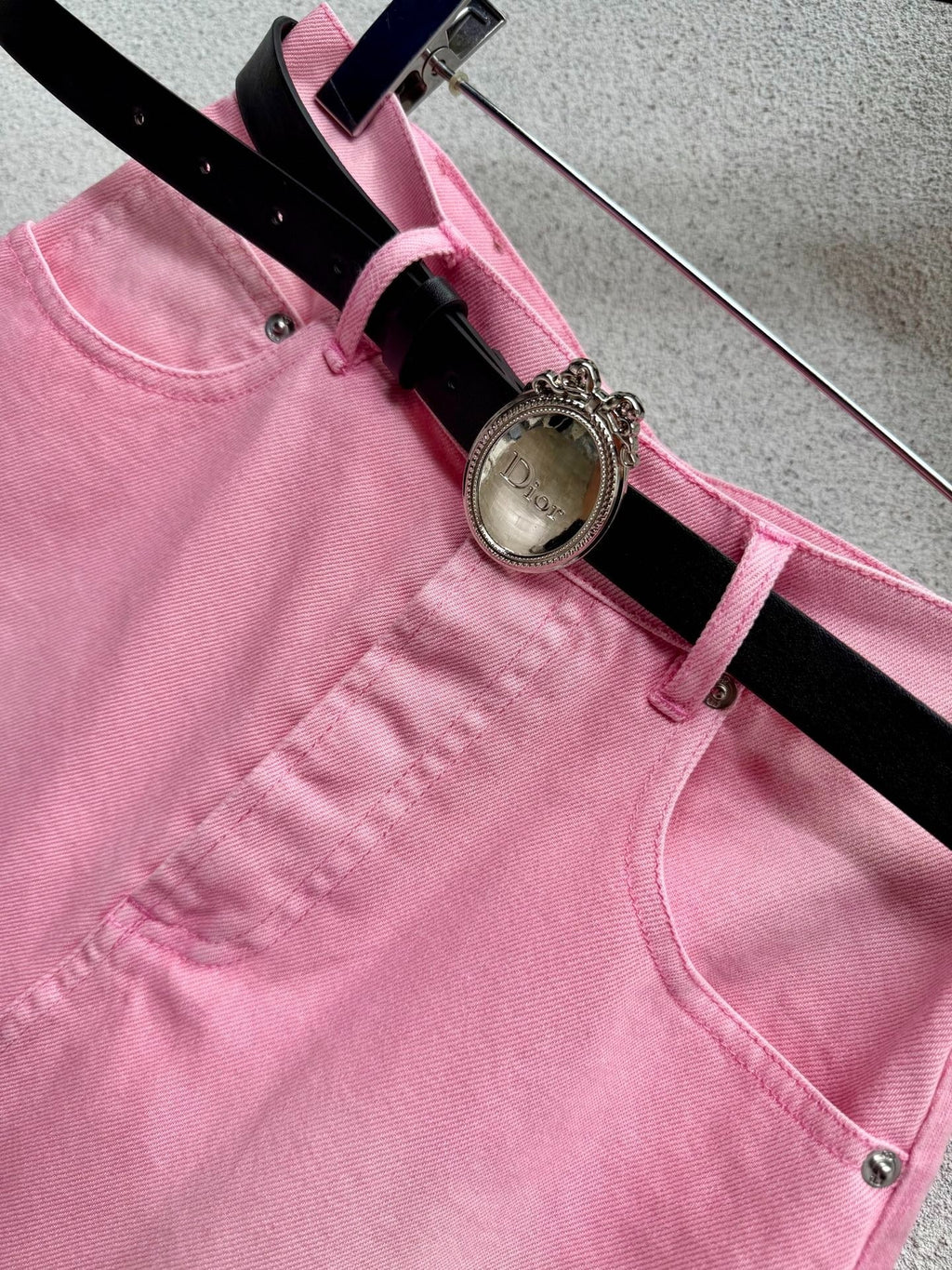 Dior 2026 Midi Skirt With Belt Pink Denim Cotton 374548