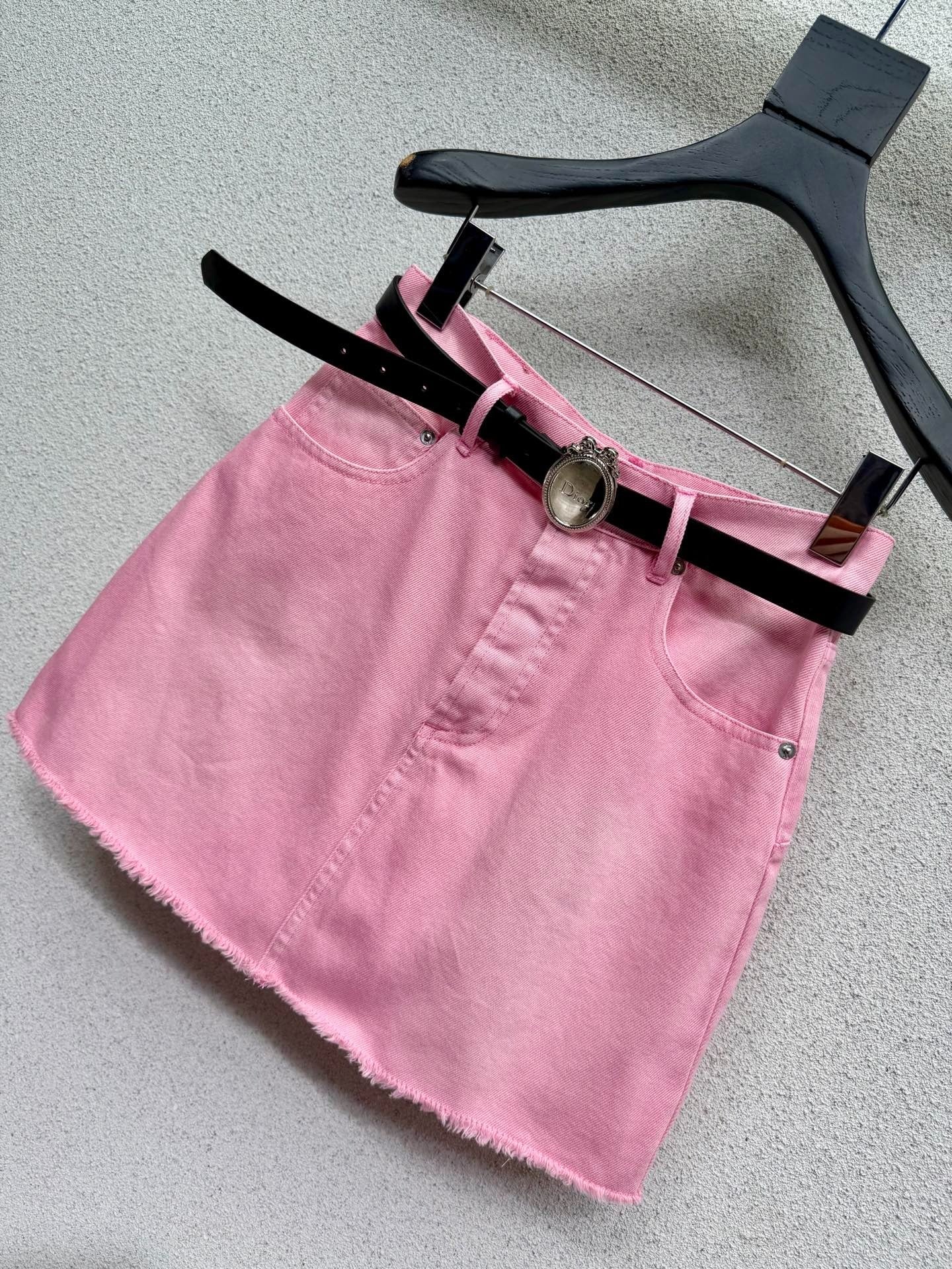 Dior 2026 Midi Skirt With Belt Pink Denim Cotton 374548