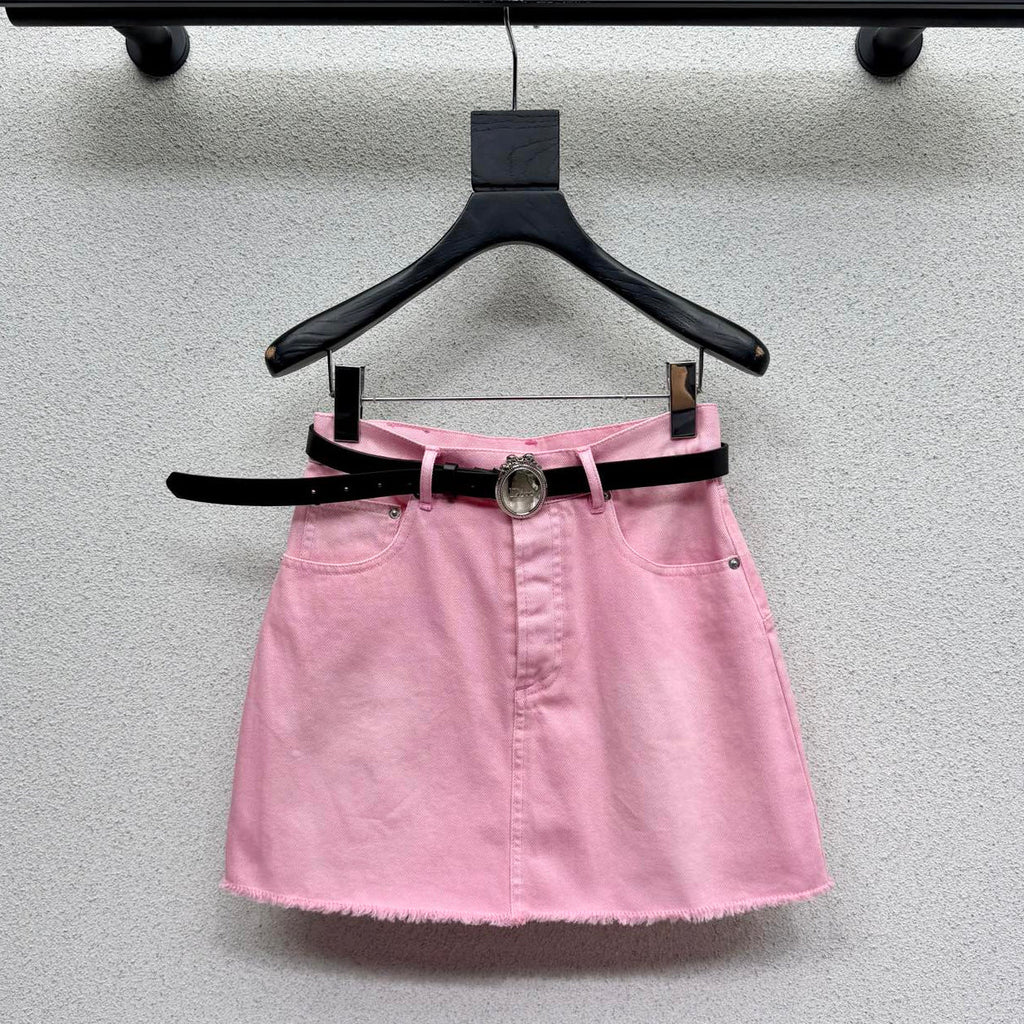 Dior 2026 Midi Skirt With Belt Pink Denim Cotton 374548