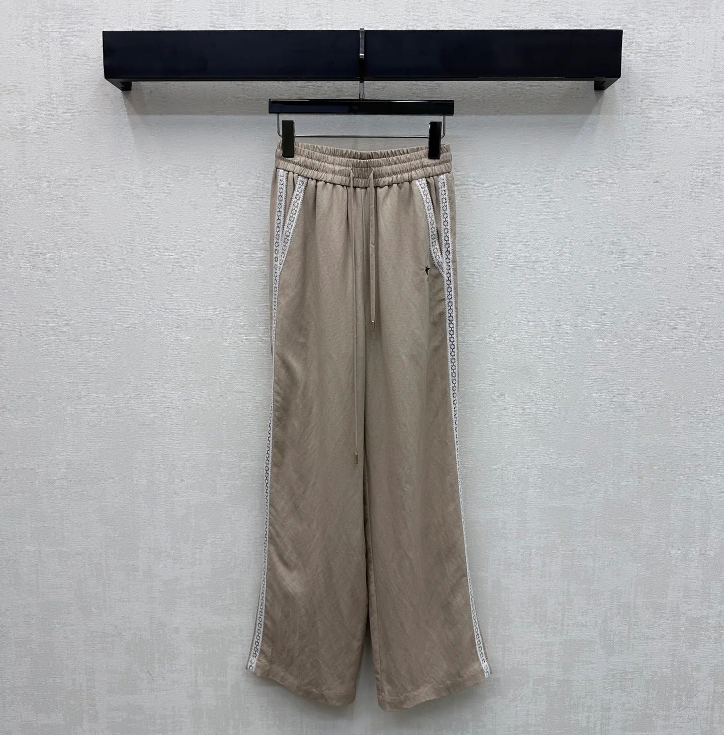 Dior 2026 Drawstring Linen Straight Leg Trouser Beige and Navy Blue Cotton